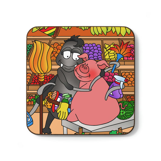 Anansi and the Market Pig Hardboard Back Coaster