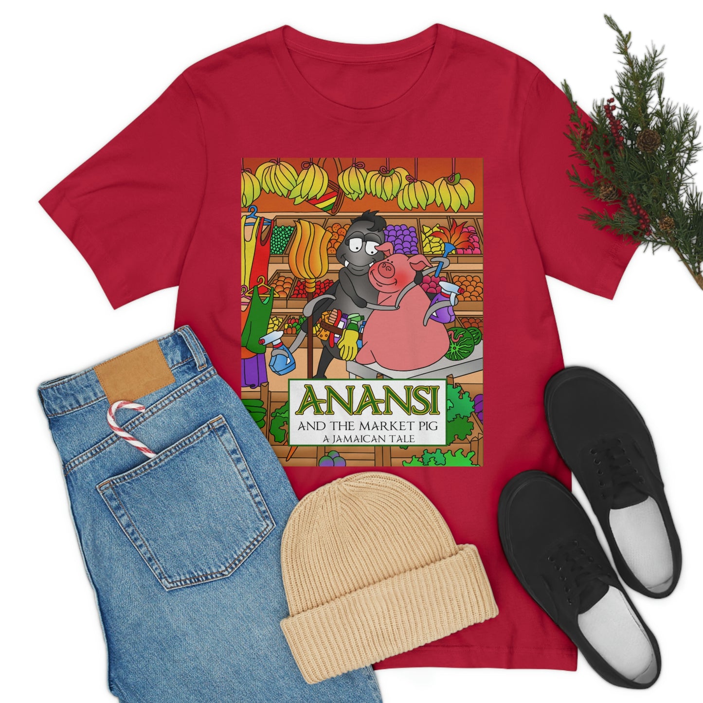 Anansi and the Market Pig Unisex Jersey Short Sleeve Tee