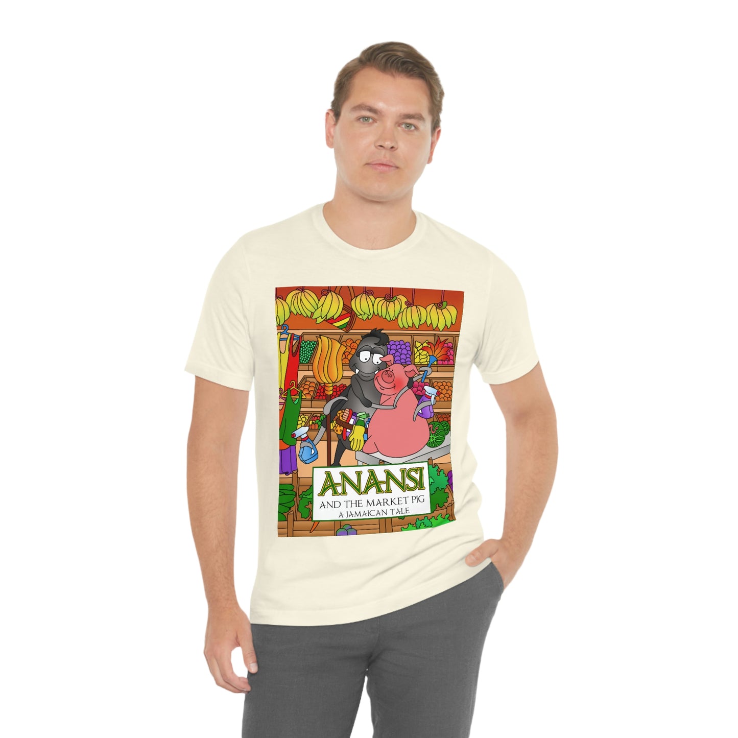 Anansi and the Market Pig Unisex Jersey Short Sleeve Tee