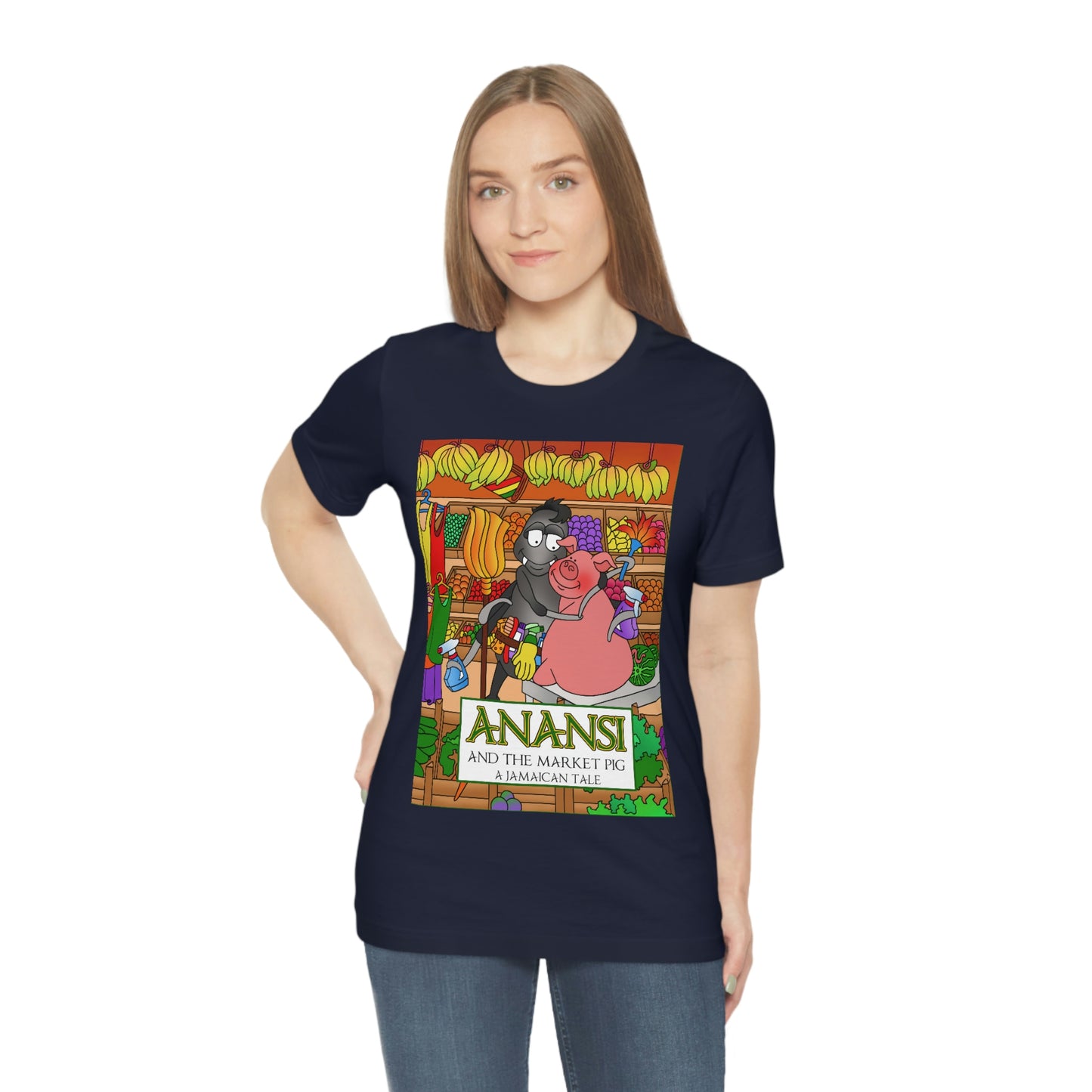 Anansi and the Market Pig Unisex Jersey Short Sleeve Tee